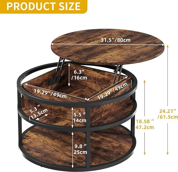 Round Coffee Tables for Living Room,Lift Top Coffee Table with Storage