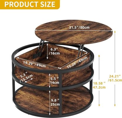Round Coffee Tables for Living Room,Lift Top Coffee Table with Storage
