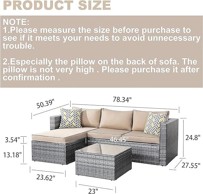 3 Pieces Outdoor Sectional Sofa Silver All-Weather Rattan Wicker Sofa Small Patio Conversation Couch