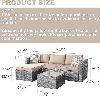 3 Pieces Outdoor Sectional Sofa Silver All-Weather Rattan Wicker Sofa Small Patio Conversation Couch
