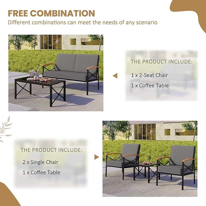 5 Piece Outdoor Patio Furniture Set, Metal Sofa Conversation Set