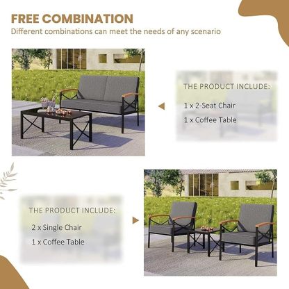 5 Piece Outdoor Patio Furniture Set, Metal Sofa Conversation Set