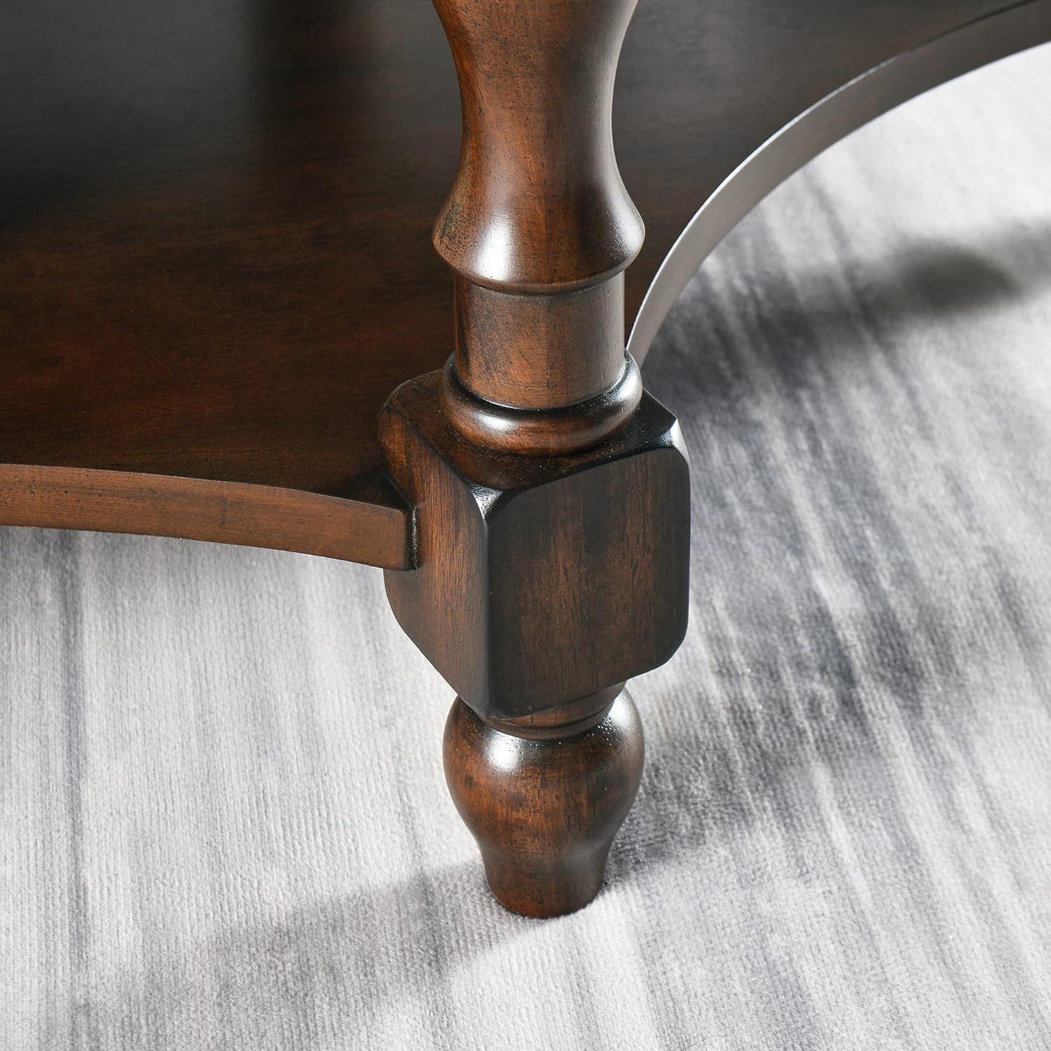 Oval Coffee Table for Living Room, 2-Tier Solid Wood Coffee Table