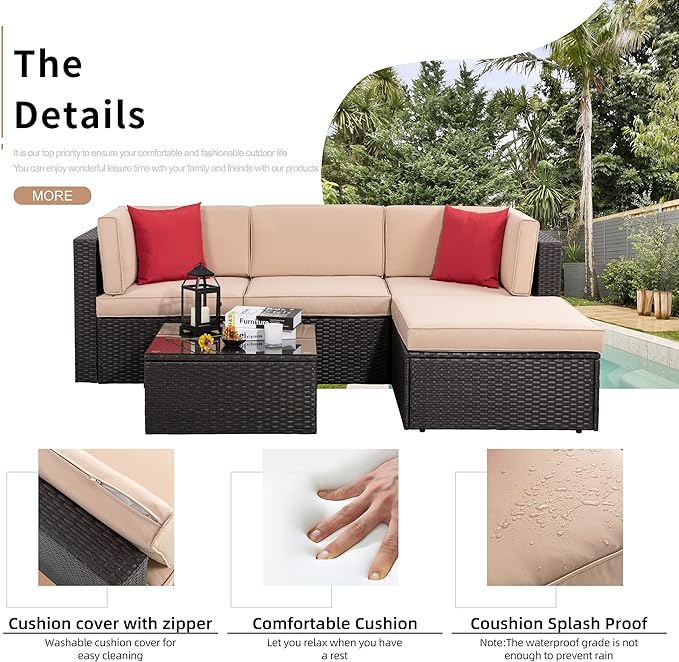 5 Pieces Patio Furniture Sets Outdoor All-Weather Sectional Patio Sofa Set