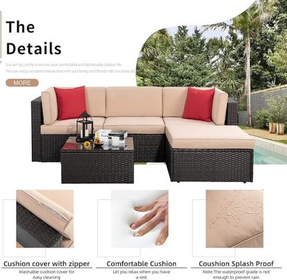 5 Pieces Patio Furniture Sets Outdoor All-Weather Sectional Patio Sofa Set