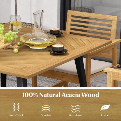 4-Person Outdoor Dining Table, 42.5” Acacia Wood Patio Table with 1.9” Umbrella Hole