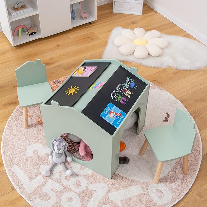 Kids Table and Chair Set, 3 Pieces Wooden Table Set for Toddler