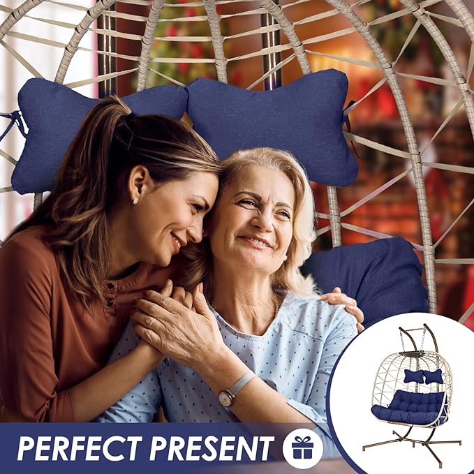 Double Egg Chair with Stand Wicker Swing Chair for 2 Person