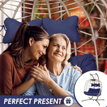 Double Egg Chair with Stand Wicker Swing Chair for 2 Person