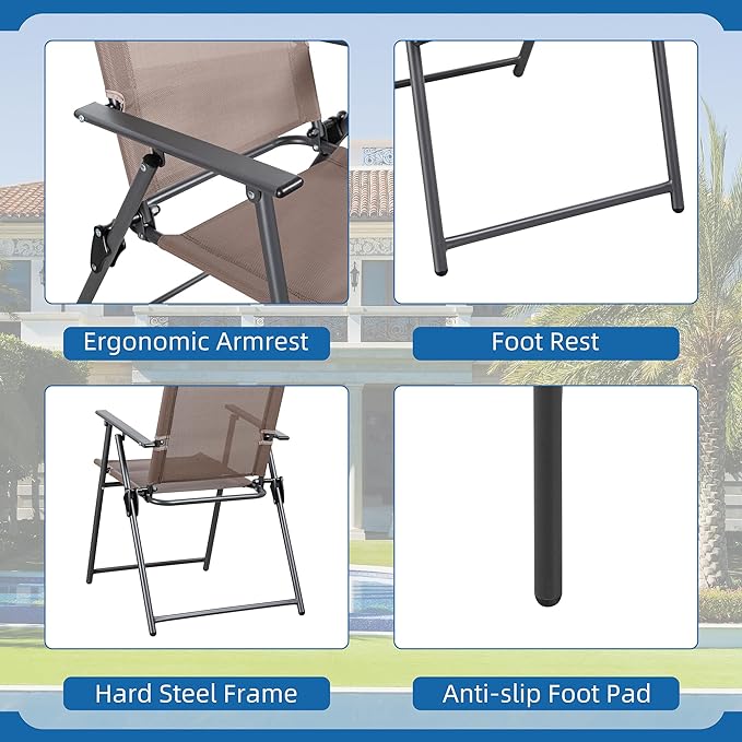 Outdoor Folding Dining Chairs Set of 4, Folding Lawn Chairs with Textilene mesh Fabric and Metal Frame