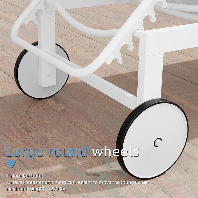 2 PCS Outdoor Chaise Lounges Chair with Wheels Aluminum Reclining Patio Lounge Chairs