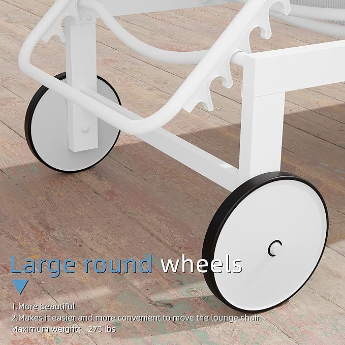 2 PCS Outdoor Chaise Lounges Chair with Wheels Aluminum Reclining Patio Lounge Chairs