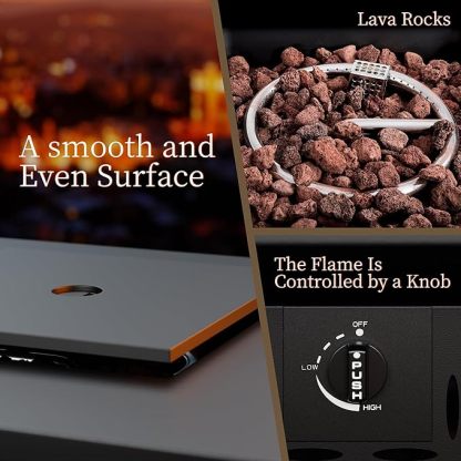 30 inch Propane Fire Pit, Square Gas Fire Pit Table with Grey Ceramic Tile Tabletop and Lid