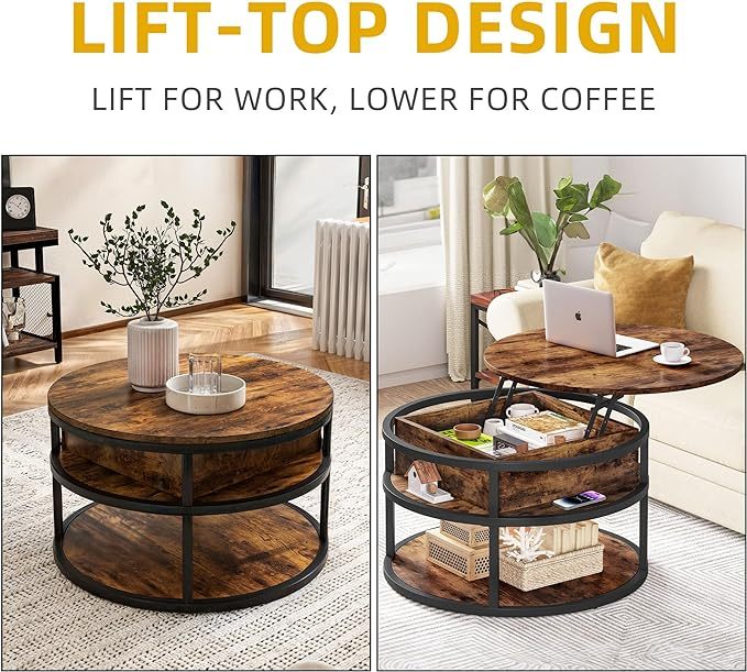 Round Coffee Tables for Living Room,Lift Top Coffee Table with Storage