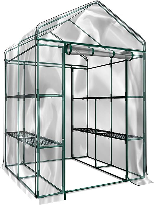 Walk in Greenhouse with 8 Sturdy Shelves and PVC Cover for Indoor or Outdoor Use - 56 x 56 x 76-Inch