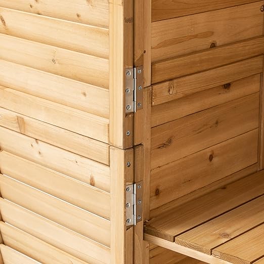 Outdoor Storage Cabinet with 3 Shelves, Wooden Garden Shed with Double Doors& Waterproof Roof, Outside Utility Tall Tool Organizer for Garden Farm Backyard