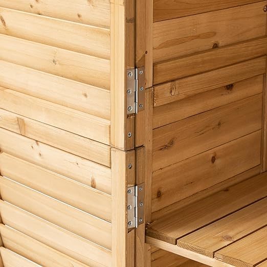 Outdoor Storage Cabinet with 3 Shelves, Wooden Garden Shed with Double Doors& Waterproof Roof, Outside Utility Tall Tool Organizer for Garden Farm Backyard