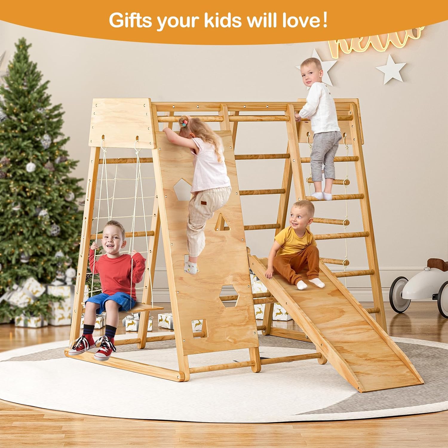 Indoor Jungle Gym for Kids 2-6yrs, Upgraded 8-in-1 Climbing Toy