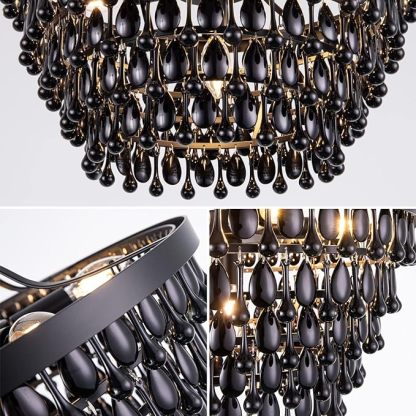 Black Crystal Chandelier Farmhouse Crystal Light Fixture Hanging Modern Ceiling Light for Dining Room Chandeliers Gothic Decor Lighting