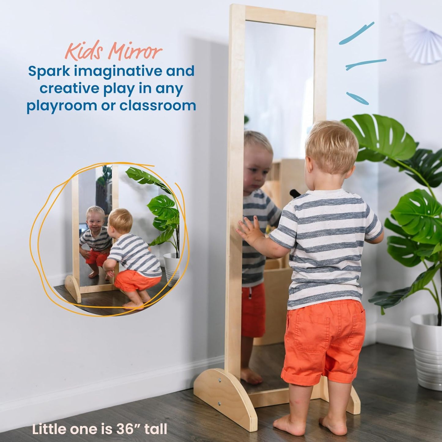 Single-Sided Bi-Directional Mirror, Kids Furniture, Natural
