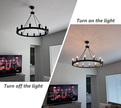 Farmhouse Black Chandelier,12 Lights Wagon Wheel Large Chandeliers for Kitchen Island,Hanging Modern Farmhouse Pendant Ceiling Lighting