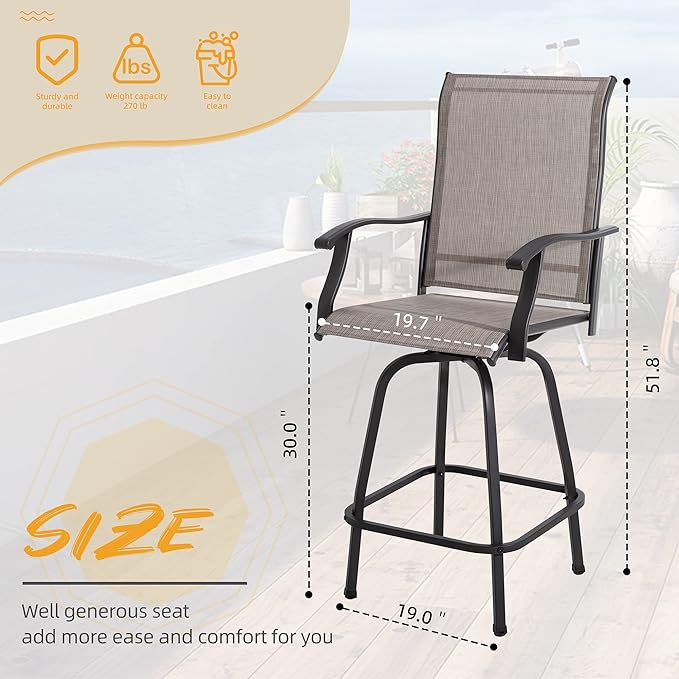 2 Piece Patio Swivel Bar Stools, Outdoor Height Bar Patio Stools& Bar Chairs Set of 2