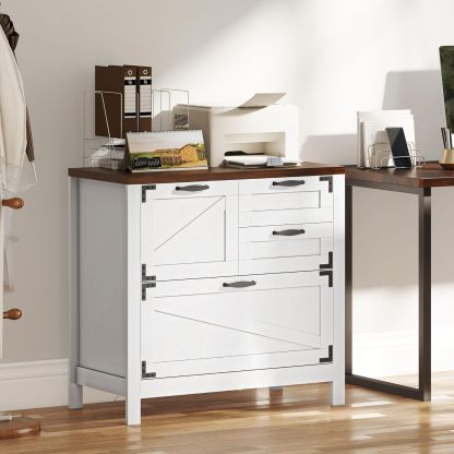 4 Drawer File Cabinet, Farmhouse Lateral Filing Cabinet with Adjustable Hanging Rails for Letter/A4/Legal Size Files