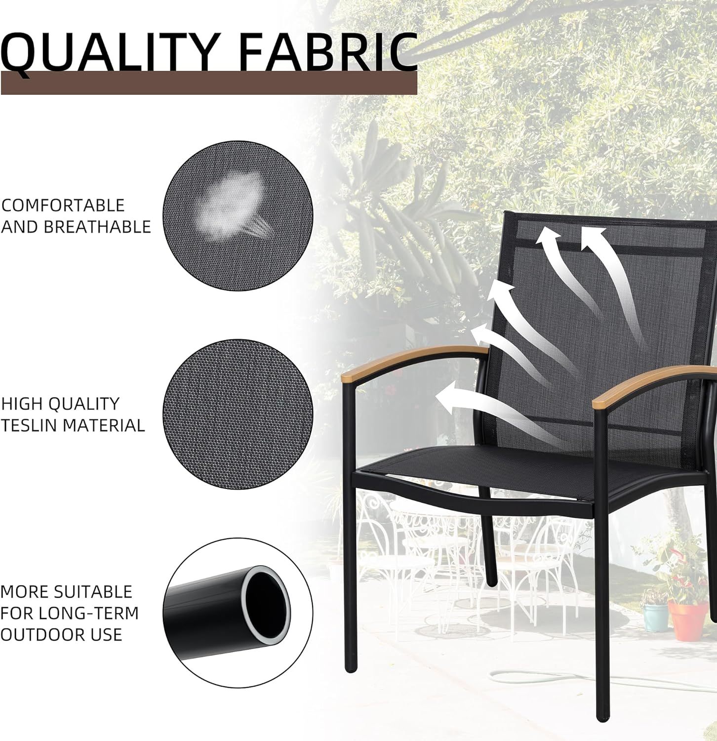 3 Pieces Patio Bistro Sets, Outdoor Textilene Fabric Conversation Bistro Set