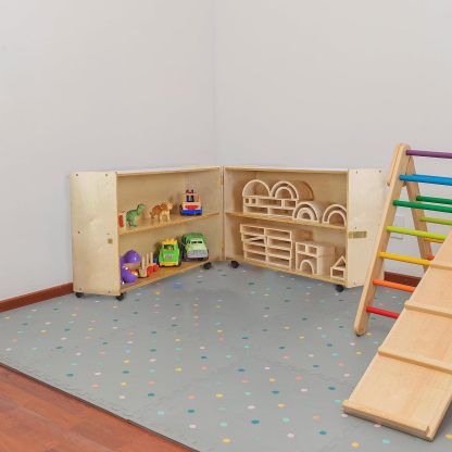 Birch Wood Folding Bookcase with Casters, Toy Organizer