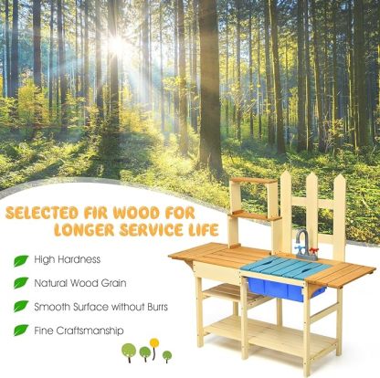 Indoor Outdoor Wooden Pretend Play Toy Kitchen with Removable Sink