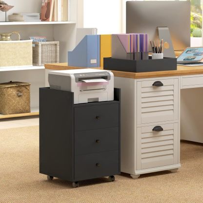 3 Drawer Home Office Storage Cabinet, Office Drawer on Wheels with Removable Tray