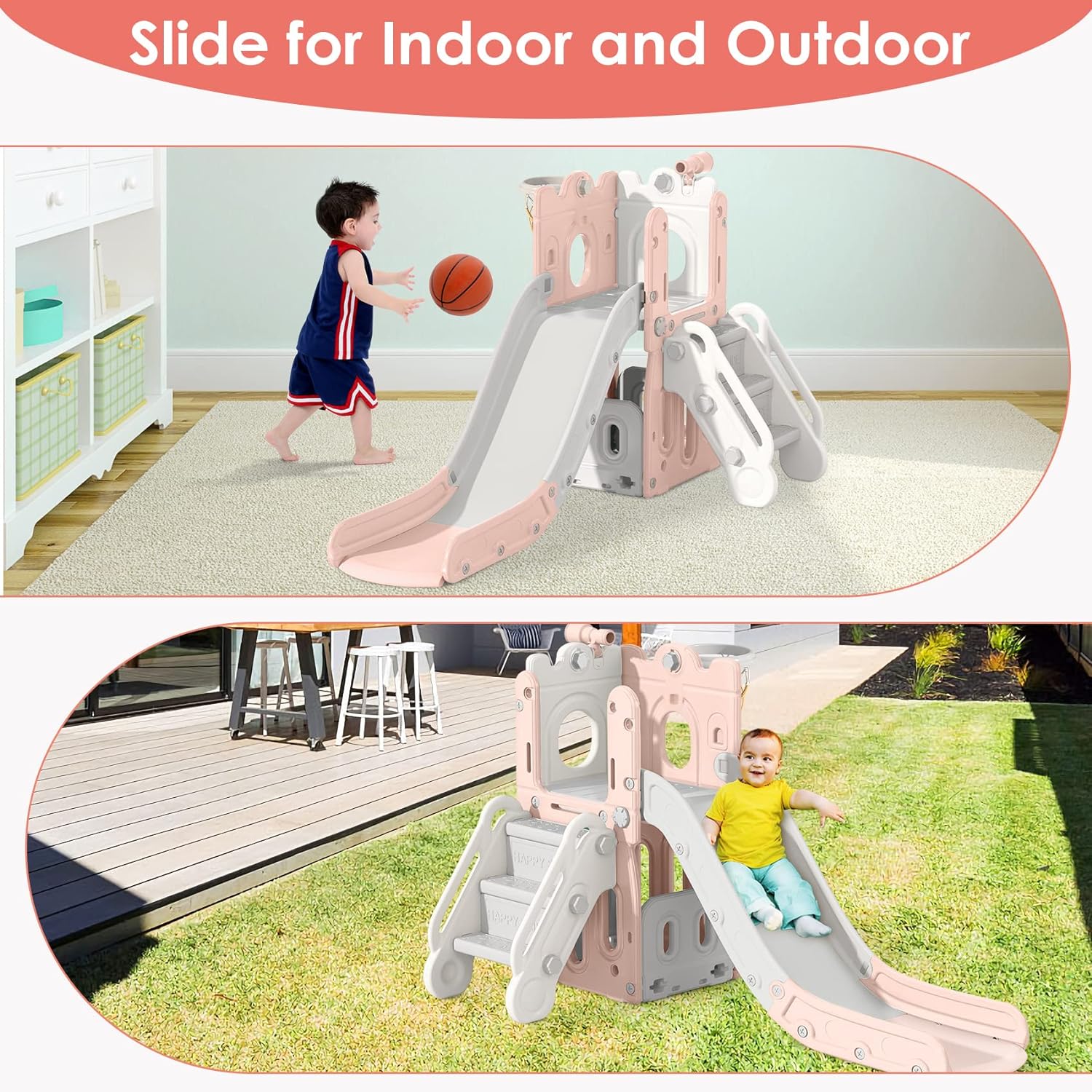7 in 1 Toddler Slide, L-Shaped Kids Slide for Toddlers Age 1+