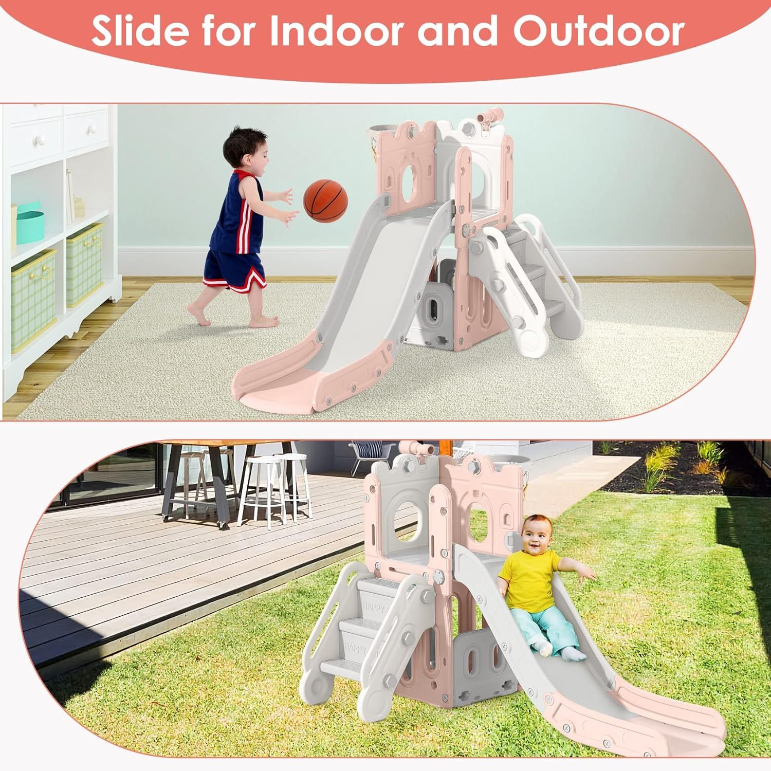 7 in 1 Toddler Slide, L-Shaped Kids Slide for Toddlers Age 1+