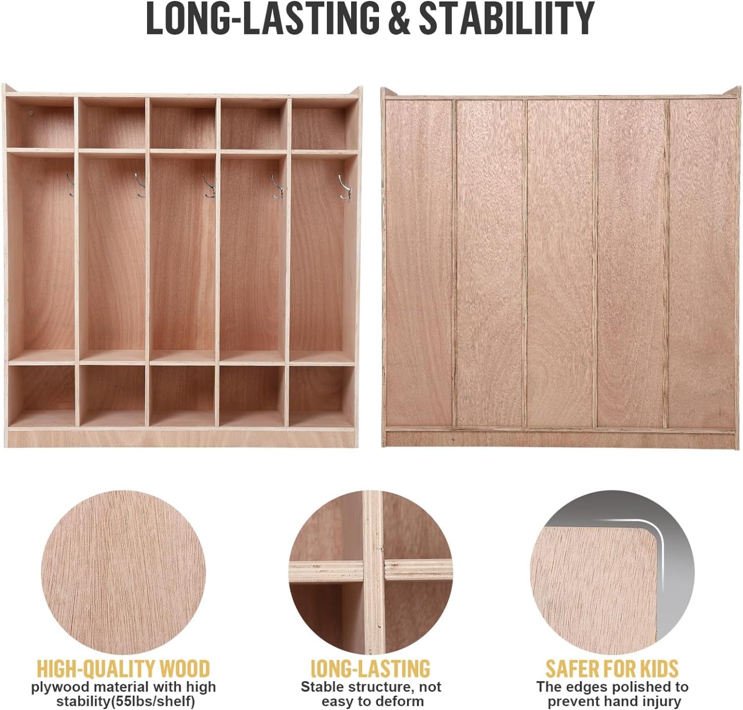 5-Section Classroom Coat Locker, 10 Cubbies for Classrooms