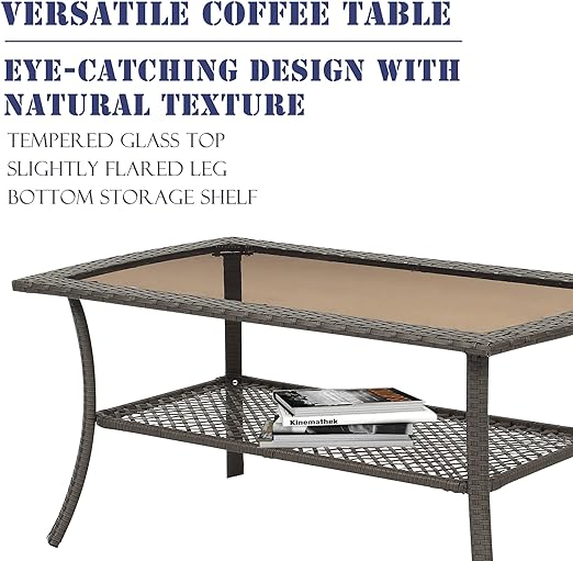 Patio Conversation Sets, 4 Pieces Patio Bistro Set with Coffee Table and Thick Cushions, All Weather Contemporary Grey Rattan Chair, Outdoor Furniture Set