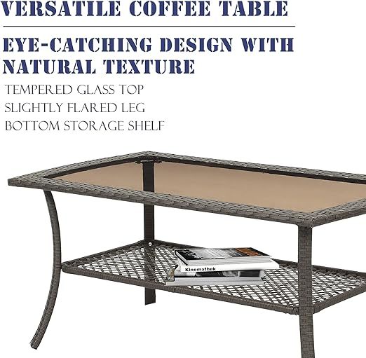 Patio Conversation Sets, 4 Pieces Patio Bistro Set with Coffee Table and Thick Cushions, All Weather Contemporary Grey Rattan Chair, Outdoor Furniture Set