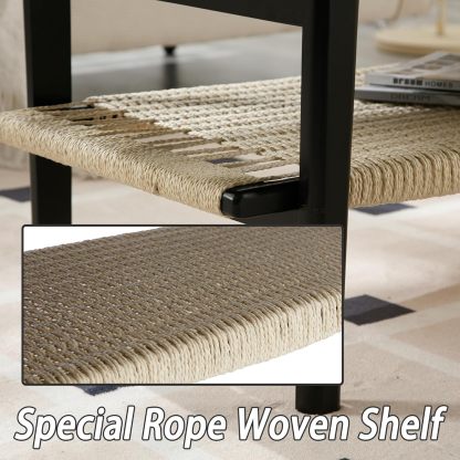 Black Coffee Table with Storage Shelf for Living Room Mid Century Sofa Tables