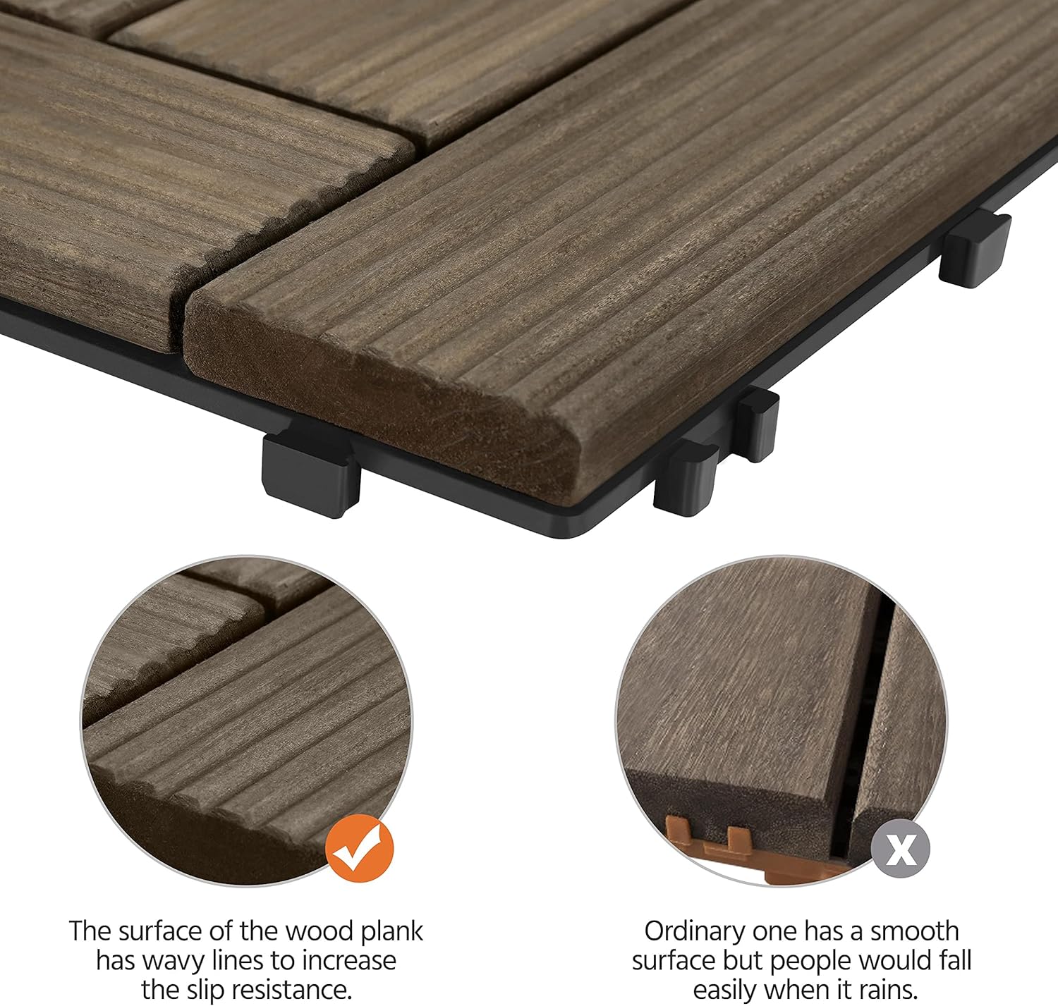  Interlocking Tiles Patio Solid Wood and Plastic Indoor&Outdoor 