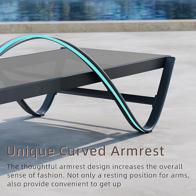 Patio Chaise Lounge Set of 2, Pool Chaise Lounge with Arm