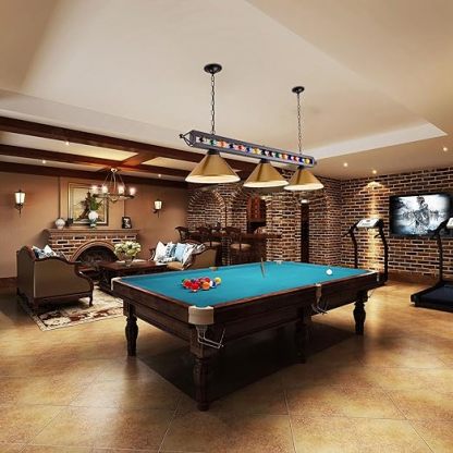 Pool Table Light,59”Billiards Lights for 7' 8' 9' Table, Hanging Over Pool Table Light with Gold Shade and Billiard Ball Decor
