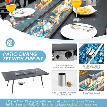 Outdoor Patio Furniture Sets Aluminum Dining Set Large Size Dining Table with Fire Pit Table