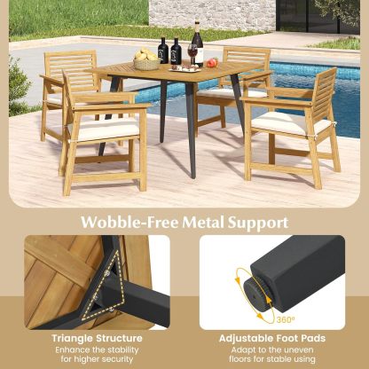 4-Person Outdoor Dining Table, 42.5” Acacia Wood Patio Table with 1.9” Umbrella Hole