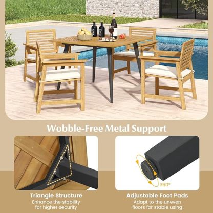 4-Person Outdoor Dining Table, 42.5” Acacia Wood Patio Table with 1.9” Umbrella Hole