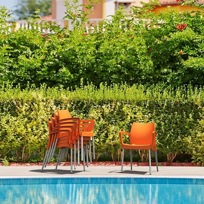 Resin Outdoor Arm Chair in Orange (Set of 4)