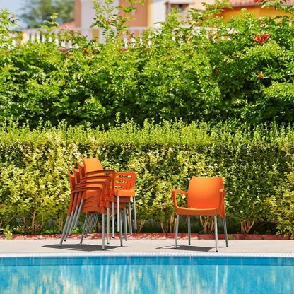 Resin Outdoor Arm Chair in Orange (Set of 4)