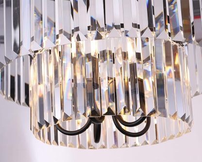 Crystal Chandelier, Modern 5 Light Foyer Chandeliers, Hanging Black Pendant Lights with Prism Crystal Shades, Farmhouse Ceiling Lighting Fixture for Kitchen Island, Dining Living Room, Bedroom