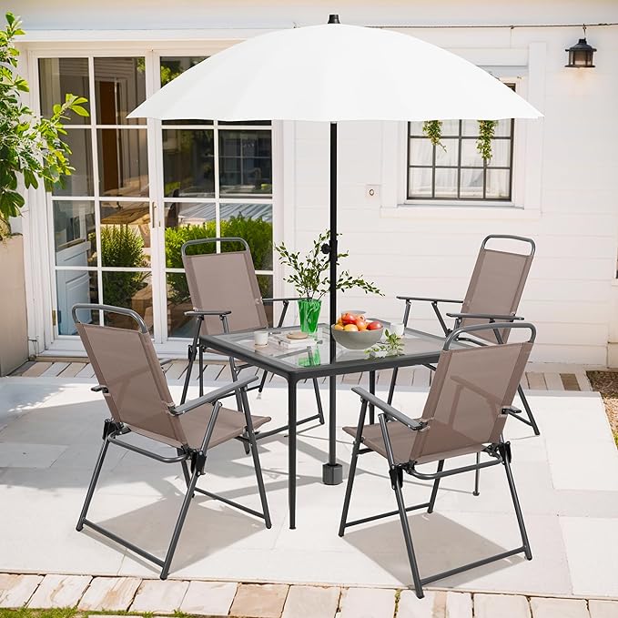 Outdoor Folding Dining Chairs Set of 4, Folding Lawn Chairs with Textilene mesh Fabric and Metal Frame