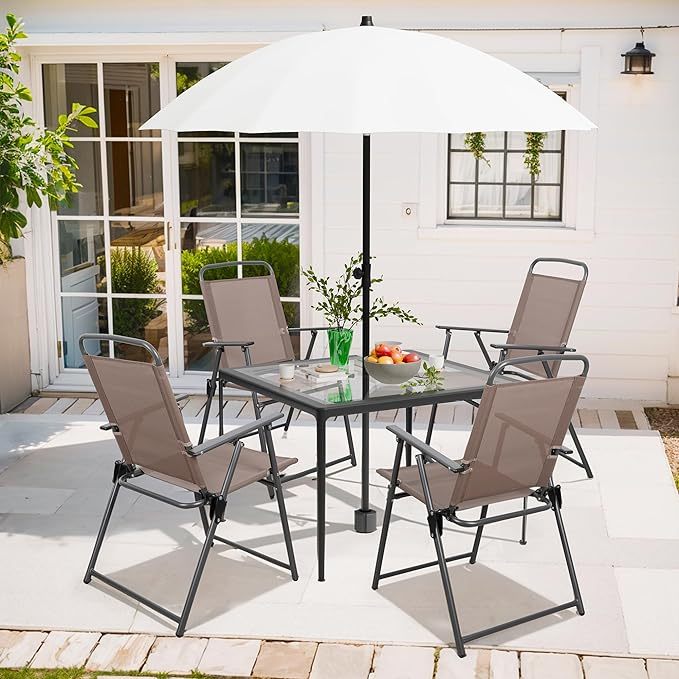 Outdoor Folding Dining Chairs Set of 4, Folding Lawn Chairs with Textilene mesh Fabric and Metal Frame