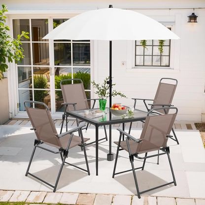 Outdoor Folding Dining Chairs Set of 4, Folding Lawn Chairs with Textilene mesh Fabric and Metal Frame