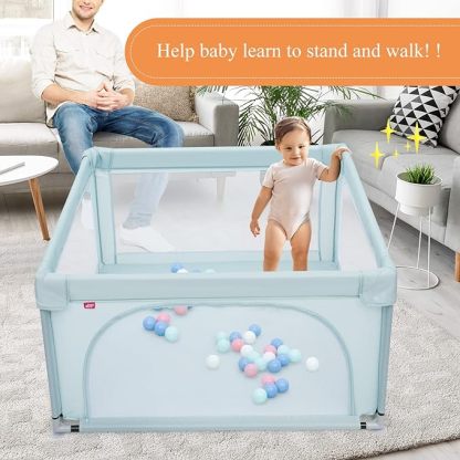 Extra Large Baby Gate Playpen w/ 50 Ocean Balls, No Gaps Infant Safety Gates with Breathable Mesh